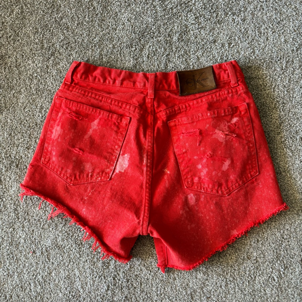 vintage Calvin Klein jeans shorts womens 13 red bleached distressed holy cut off - Picture 7 of 12